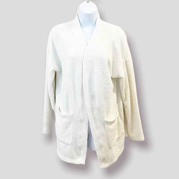 Mododoc LA Open Sweater Fuzzy Soft Cardigan Off White Size Small - Picture 9 of 9